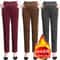 Womens High Waist Fleece Pants Elegant Corduroy Leggings Warm Winter Pencil Trousers 0
