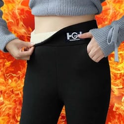womens high waist thermal pants comfortable elastic winter leggings warm pocket casual trousers