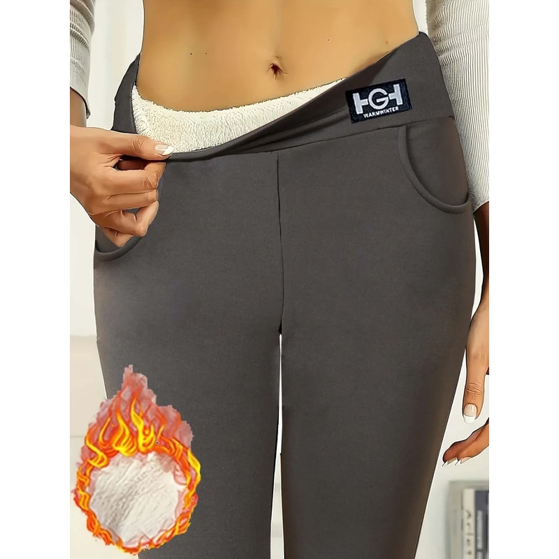 Womens High Waist Thermal Pants Comfortable Elastic Winter Leggings Warm Pocket Casual Trousers 6