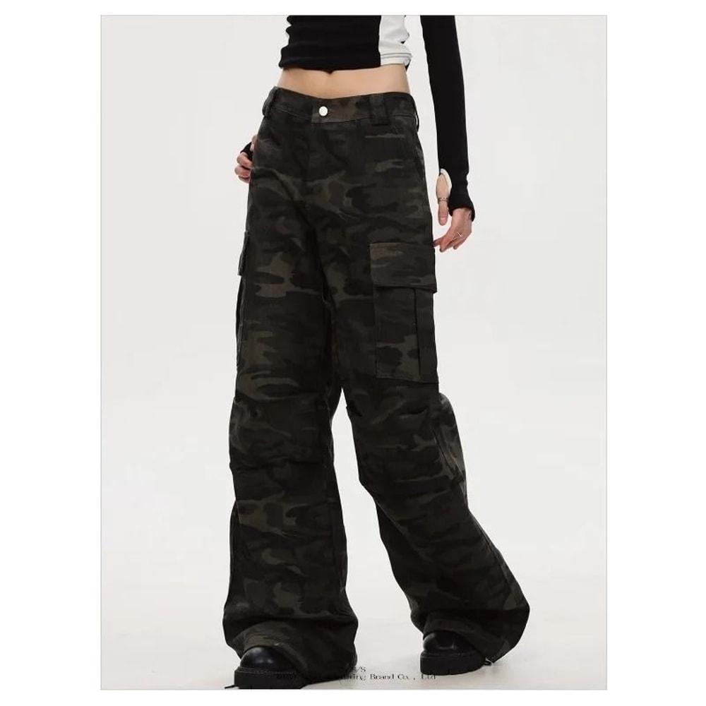 Womens Wide Leg Cargo Jeans Casual High Waist Cargo Pants Multi Pocket Relaxed Fit Denim Trousers 1