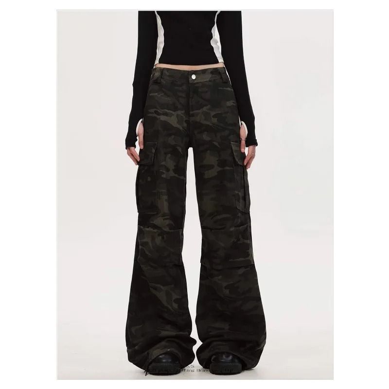 Womens Wide Leg Cargo Jeans Casual High Waist Cargo Pants Multi Pocket Relaxed Fit Denim Trousers 4