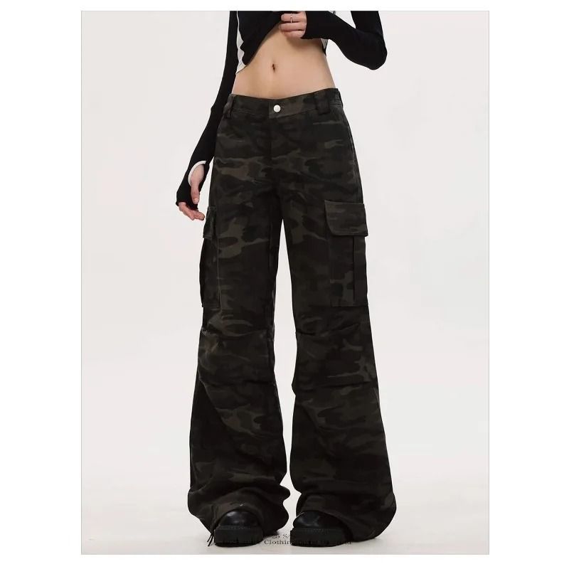 Womens Wide Leg Cargo Jeans Casual High Waist Cargo Pants Multi Pocket Relaxed Fit Denim Trousers 5