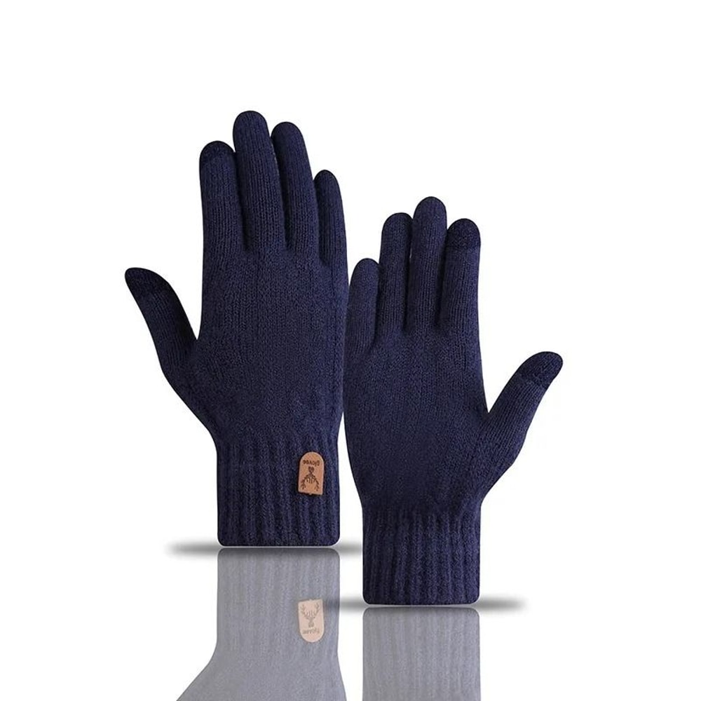 Mens Touch Screen Winter Gloves Warm Knitted Wool Gloves Thick Velvet Lined Cold Weather Gloves 2