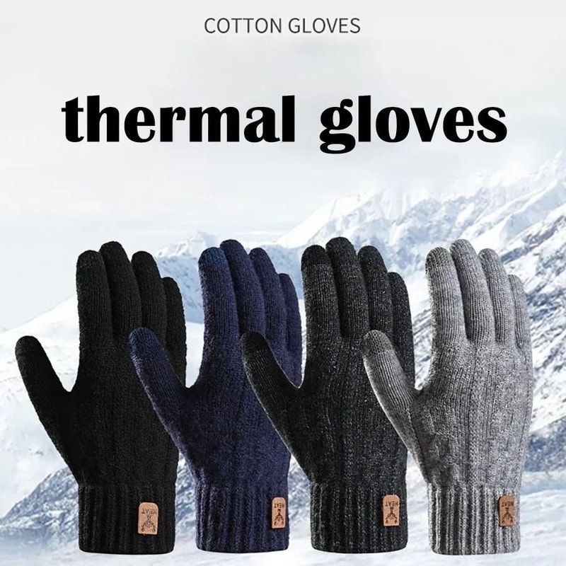 Mens Touch Screen Winter Gloves Warm Knitted Wool Gloves Thick Velvet Lined Cold Weather Gloves 9