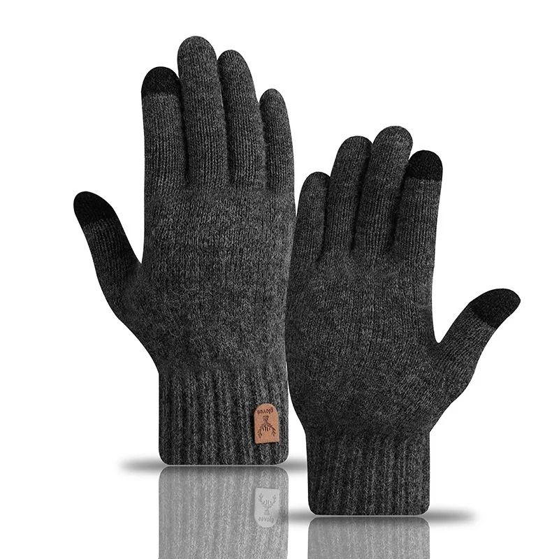 Mens Touch Screen Winter Gloves Warm Knitted Wool Gloves Thick Velvet Lined Cold Weather Gloves 3