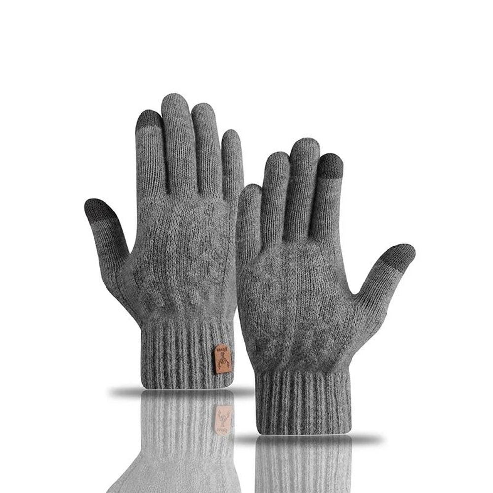 Mens Touch Screen Winter Gloves Warm Knitted Wool Gloves Thick Velvet Lined Cold Weather Gloves 4