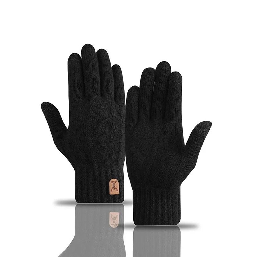 Mens Touch Screen Winter Gloves Warm Knitted Wool Gloves Thick Velvet Lined Cold Weather Gloves 1