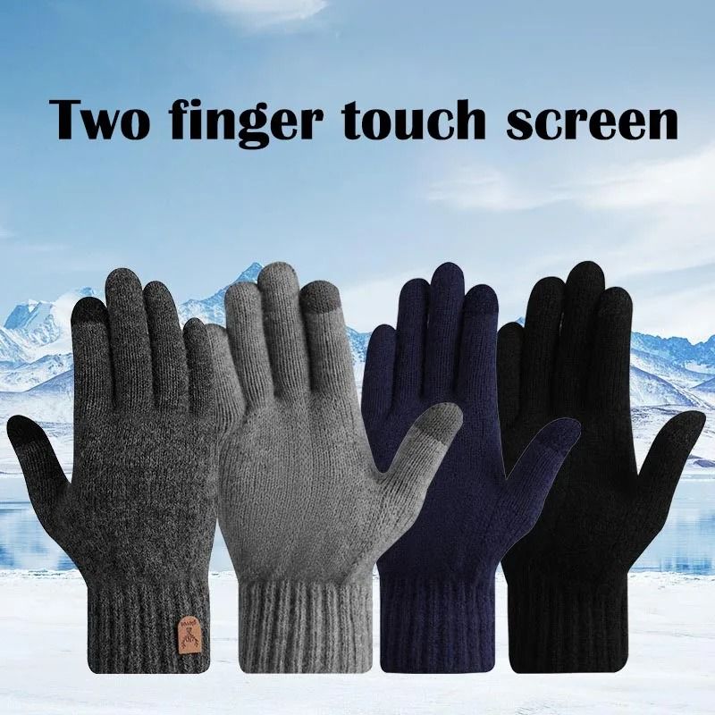 Mens Touch Screen Winter Gloves Warm Knitted Wool Gloves Thick Velvet Lined Cold Weather Gloves 0