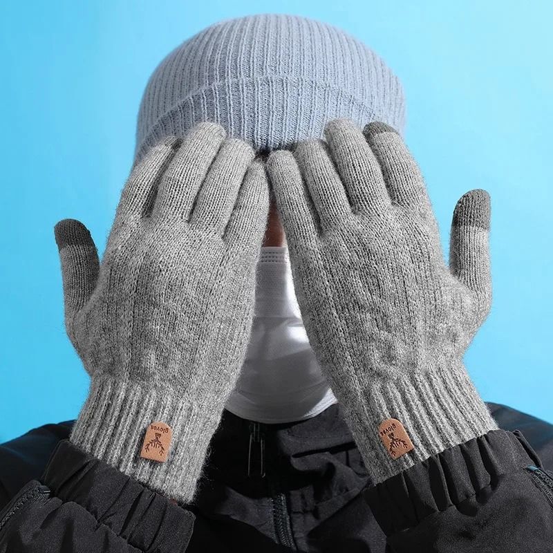 Mens Touch Screen Winter Gloves Warm Knitted Wool Gloves Thick Velvet Lined Cold Weather Gloves 7