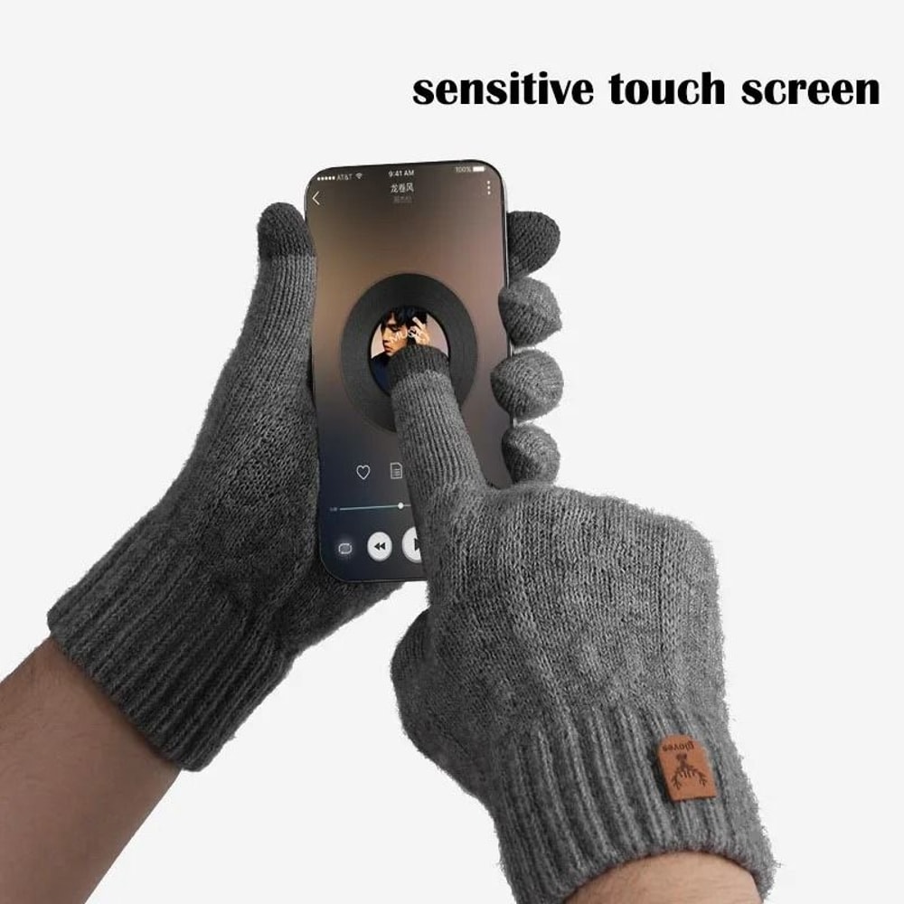 Mens Touch Screen Winter Gloves Warm Knitted Wool Gloves Thick Velvet Lined Cold Weather Gloves 8