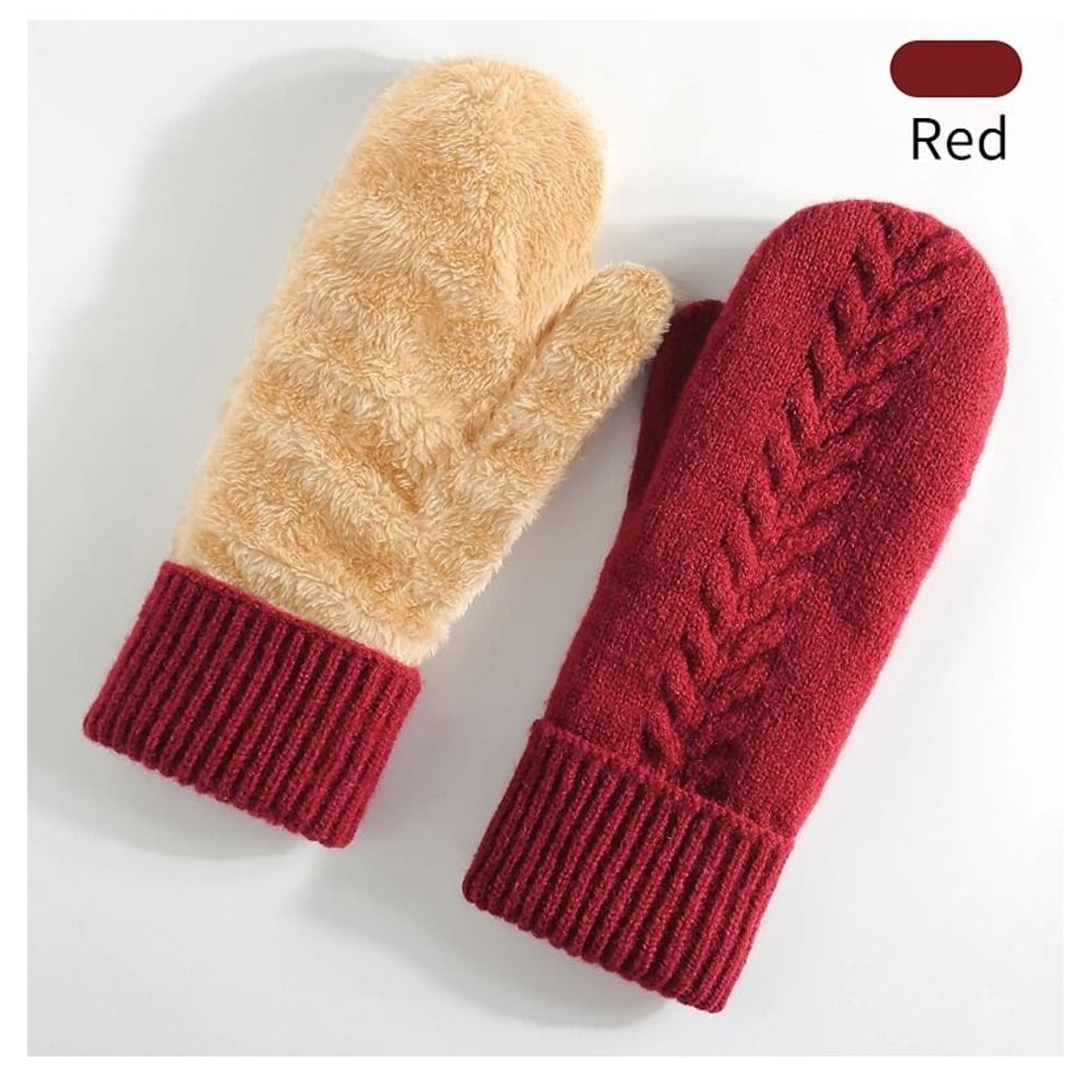 Double Layer Knitted Winter Gloves Thick Warm Velvet Lined Full Finger Gloves 4