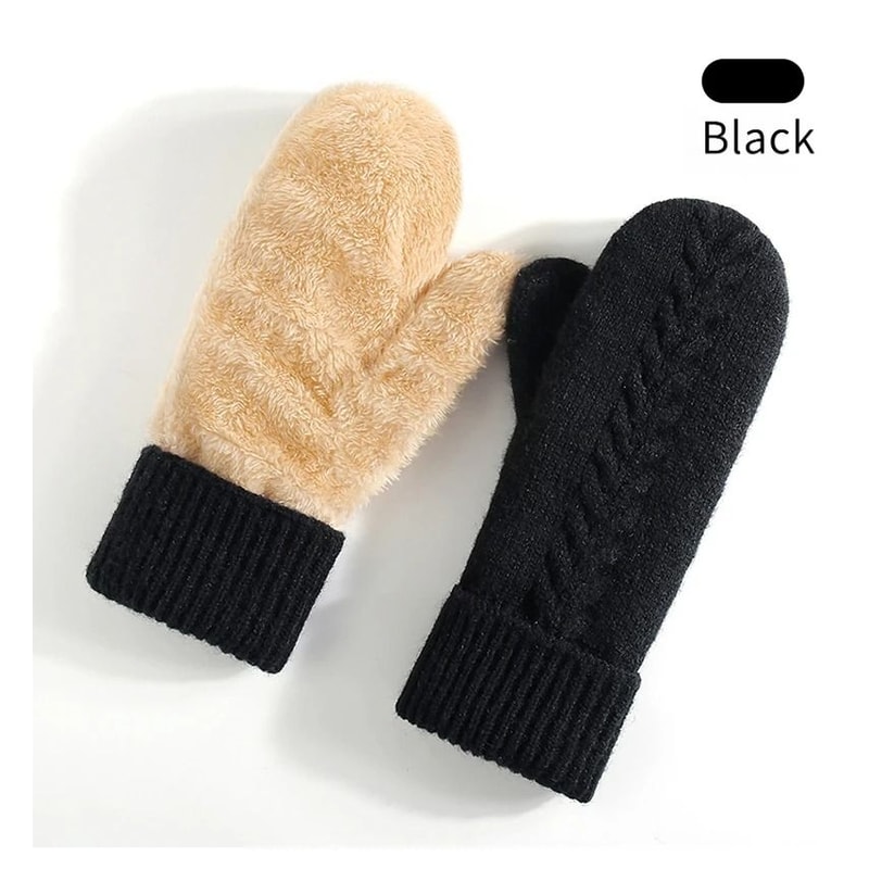 Double Layer Knitted Winter Gloves Thick Warm Velvet Lined Full Finger Gloves 1