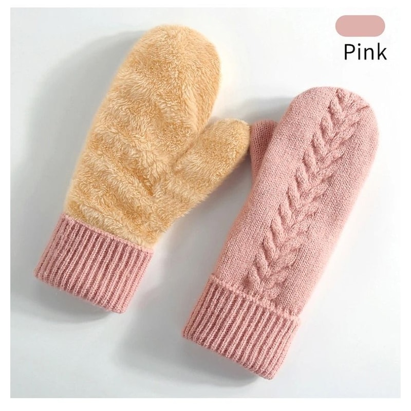 Double Layer Knitted Winter Gloves Thick Warm Velvet Lined Full Finger Gloves 2