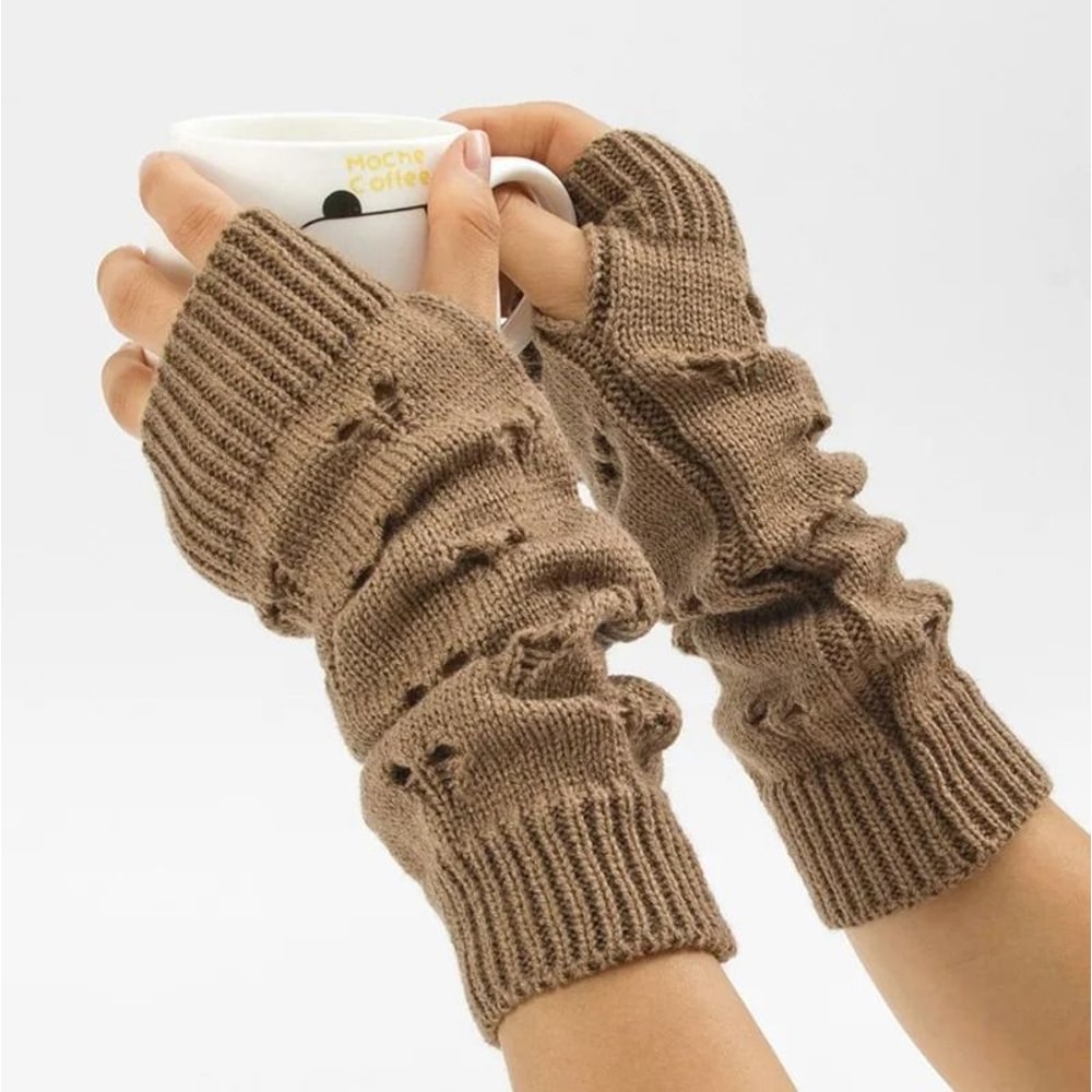 Stylish Arm Warmers Fingerless Gloves Y2K Fairy Grunge Goth Knit Sleeves 6