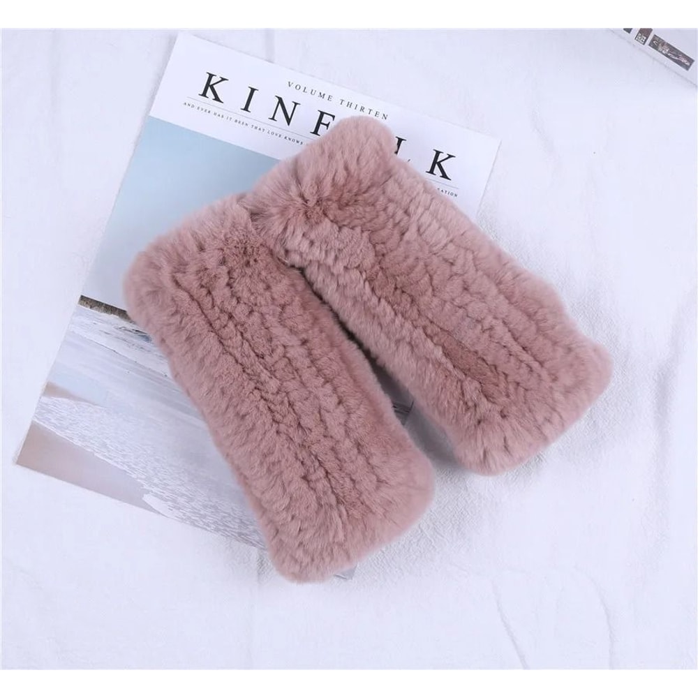 Luxury Rex Rabbit Fur Fingerless Gloves Fluffy Womens Winter Wrist Warmers 9