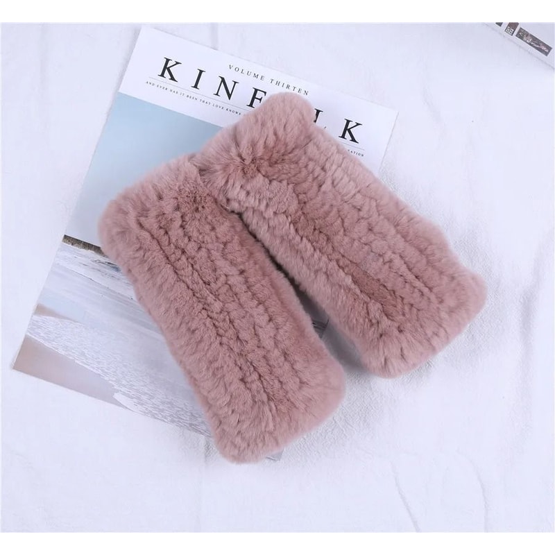 Luxury Rex Rabbit Fur Fingerless Gloves Fluffy Womens Winter Wrist Warmers 9