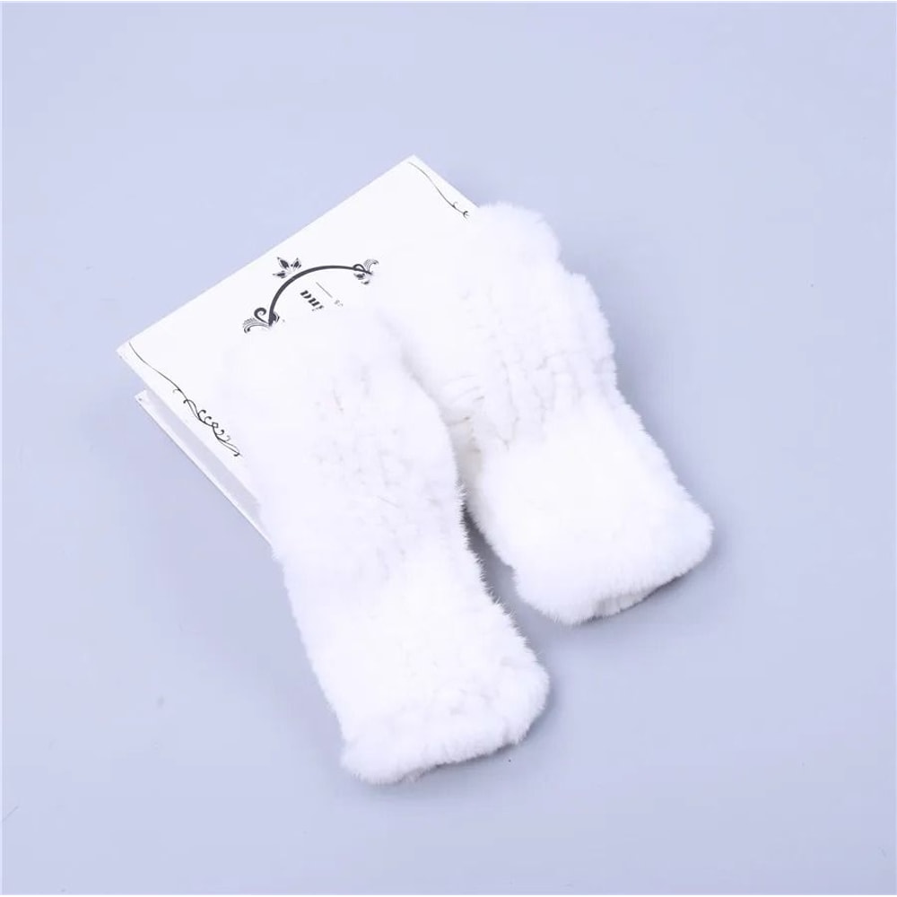 Luxury Rex Rabbit Fur Fingerless Gloves Fluffy Womens Winter Wrist Warmers 4