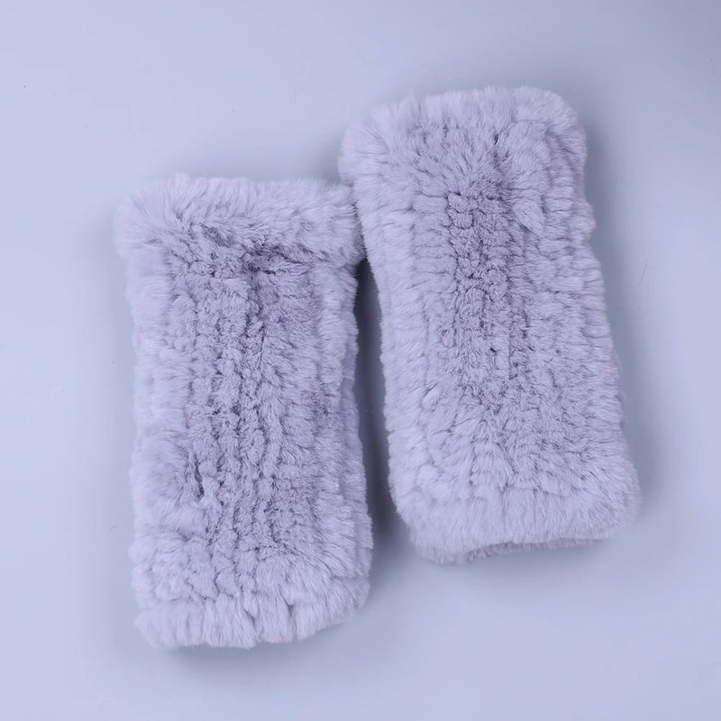 Luxury Rex Rabbit Fur Fingerless Gloves Fluffy Womens Winter Wrist Warmers 12