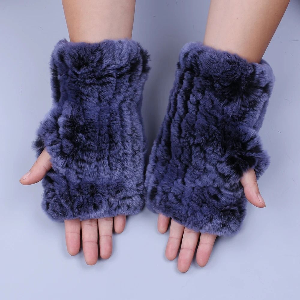 Luxury Rex Rabbit Fur Fingerless Gloves Fluffy Womens Winter Wrist Warmers 15