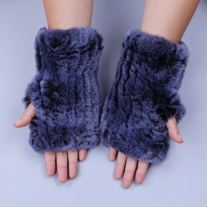 Luxury Rex Rabbit Fur Fingerless Gloves Fluffy Womens Winter Wrist Warmers 15