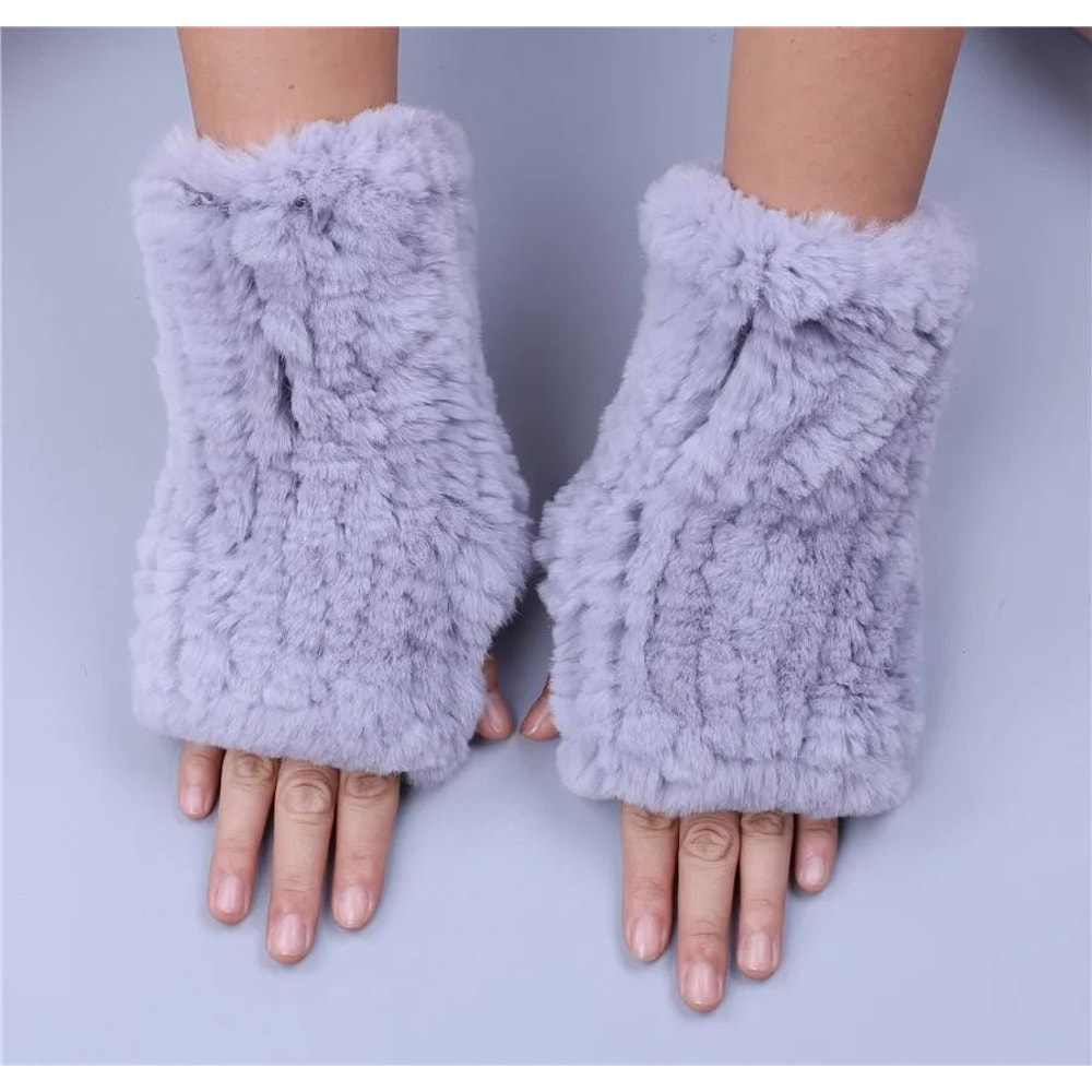 Luxury Rex Rabbit Fur Fingerless Gloves Fluffy Womens Winter Wrist Warmers 8