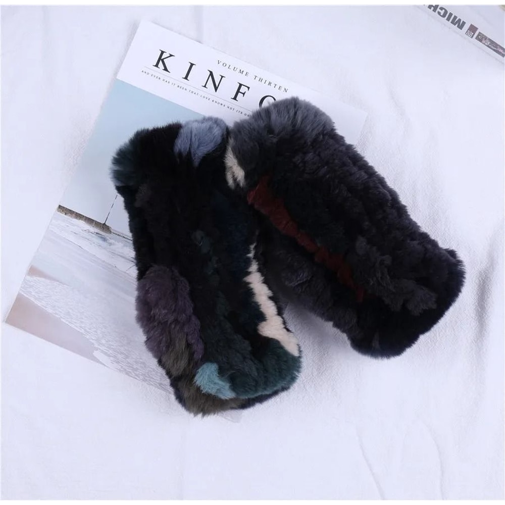 Luxury Rex Rabbit Fur Fingerless Gloves Fluffy Womens Winter Wrist Warmers 11