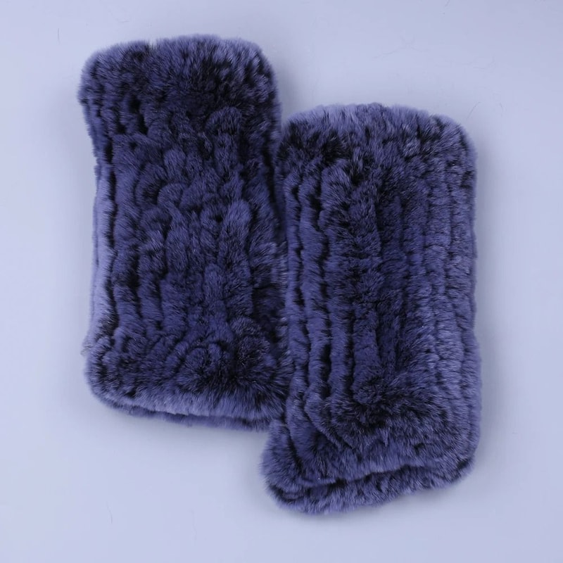 Luxury Rex Rabbit Fur Fingerless Gloves Fluffy Womens Winter Wrist Warmers 16