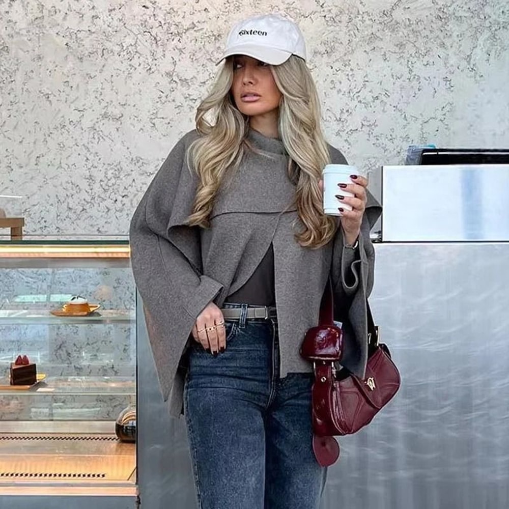 Elegant Womens Knit Cape Coat Scarf Collar Winter Poncho Cardigan 4