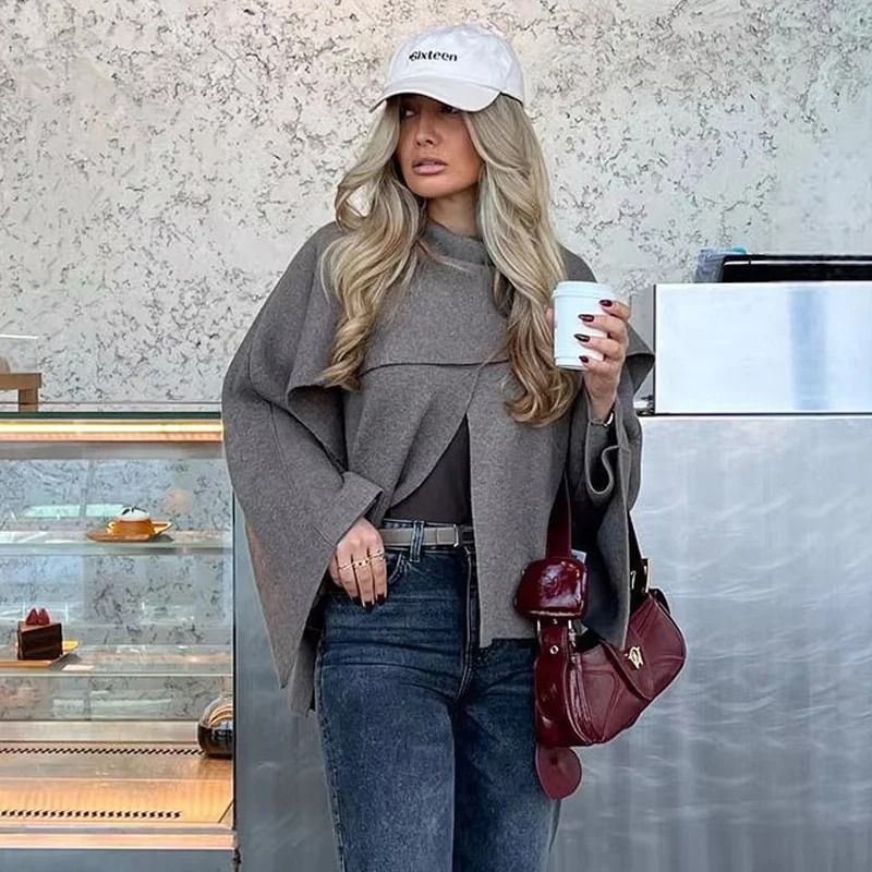 Elegant Womens Knit Cape Coat Scarf Collar Winter Poncho Cardigan 4