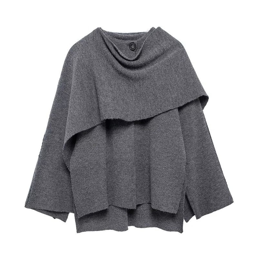 Elegant Womens Knit Cape Coat Scarf Collar Winter Poncho Cardigan 9