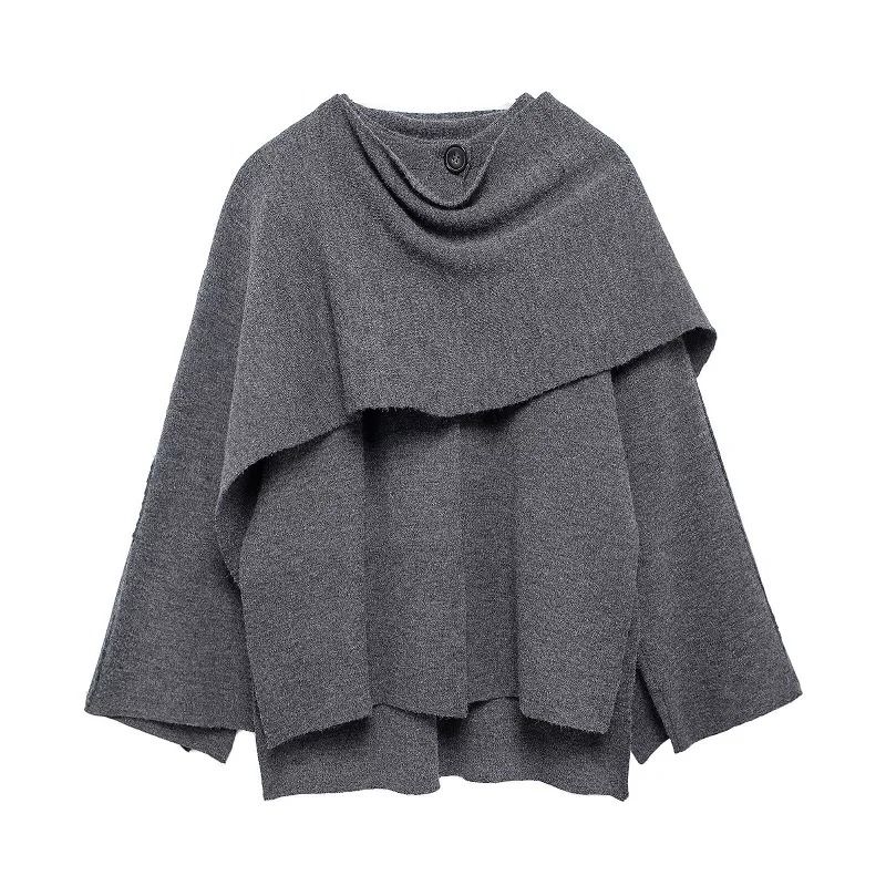 Elegant Womens Knit Cape Coat Scarf Collar Winter Poncho Cardigan 9