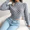 Trendy Womens Cropped Knit Sweater Hollow Out Long Sleeve Pullover Top 7