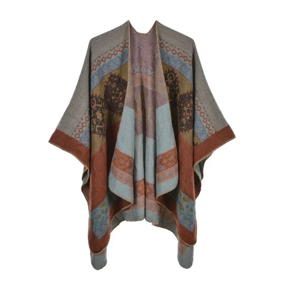 Elegant Womens Cashmere Style Poncho Scarf Warm Winter Shawl Wrap 2