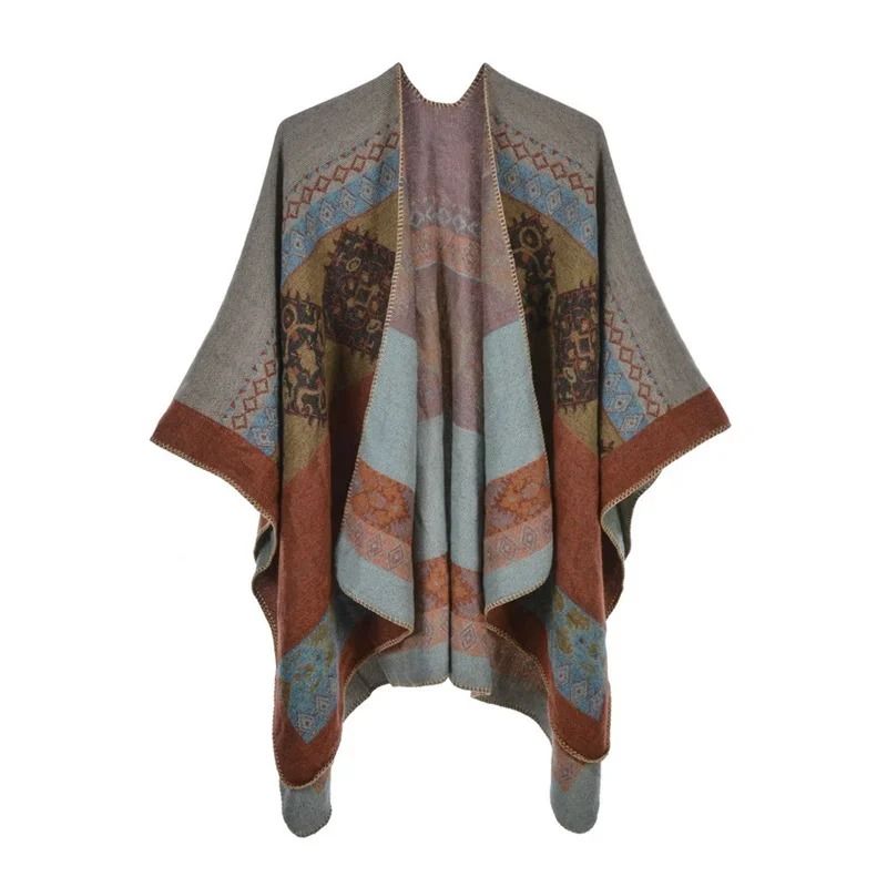 Elegant Womens Cashmere Style Poncho Scarf Warm Winter Shawl Wrap 2