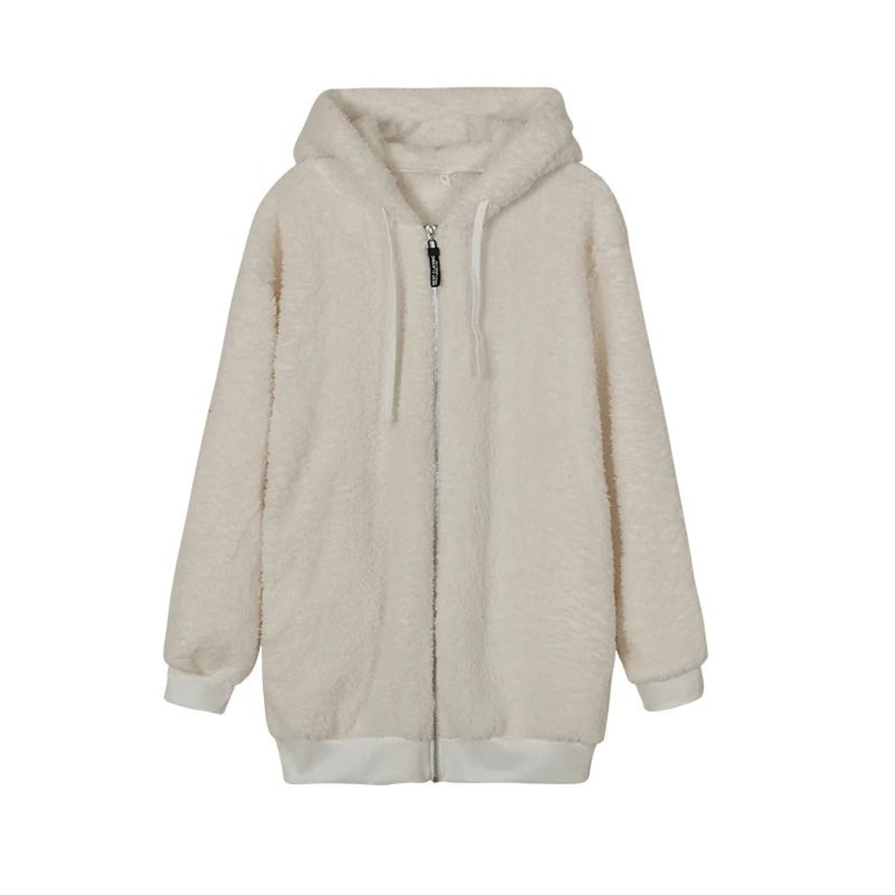 Cozy Womens Plush Hooded Jacket Loose Zip Up Winter Fleece Coat 10