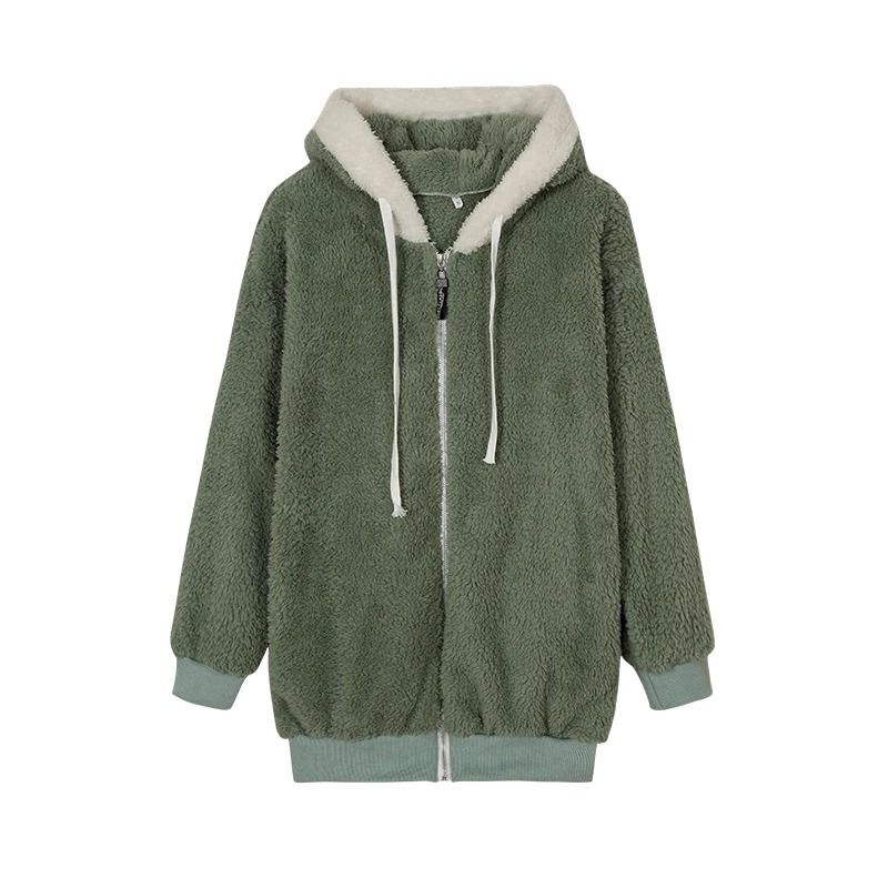 Cozy Womens Plush Hooded Jacket Loose Zip Up Winter Fleece Coat 5