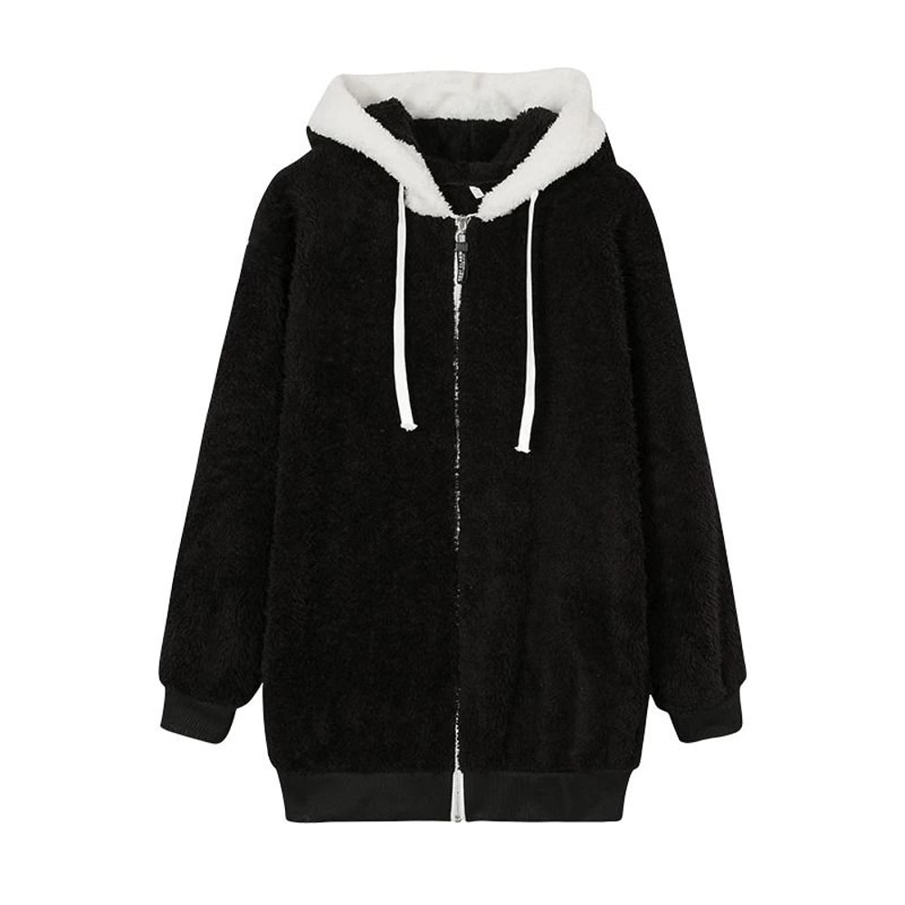 Cozy Womens Plush Hooded Jacket Loose Zip Up Winter Fleece Coat 2