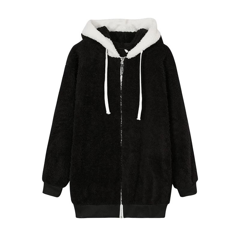 Cozy Womens Plush Hooded Jacket Loose Zip Up Winter Fleece Coat 2