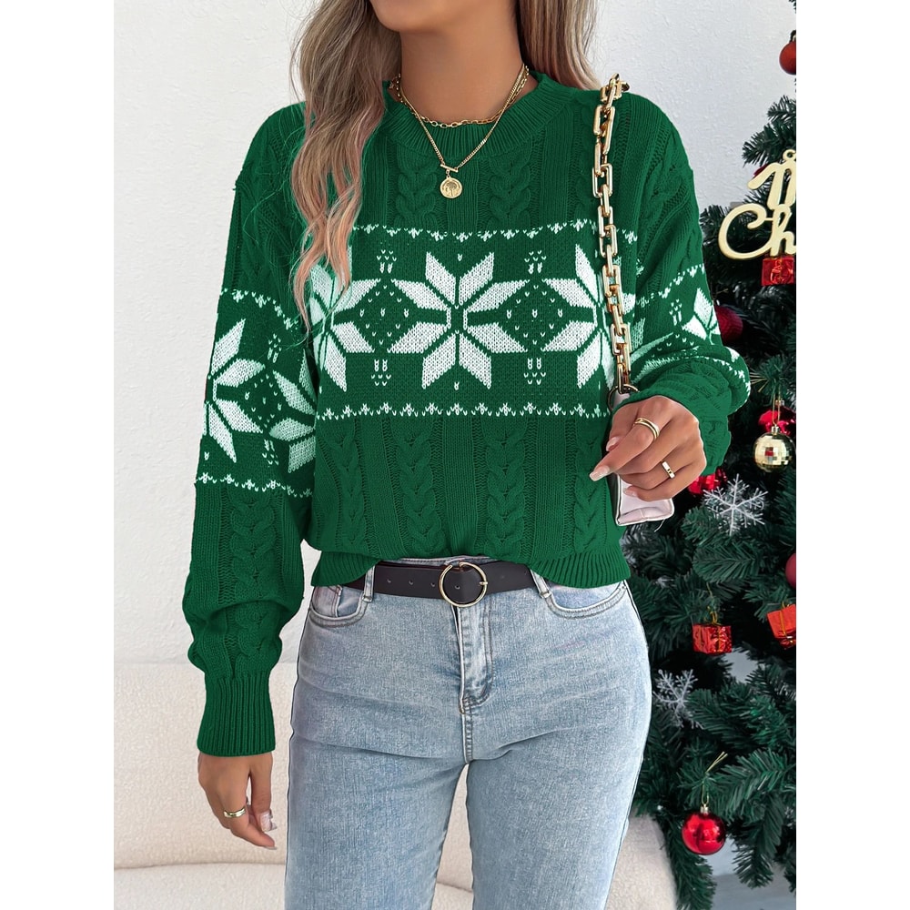 Festive Womens Christmas Snowflake Sweater Cozy Winter Knit Pullover 2