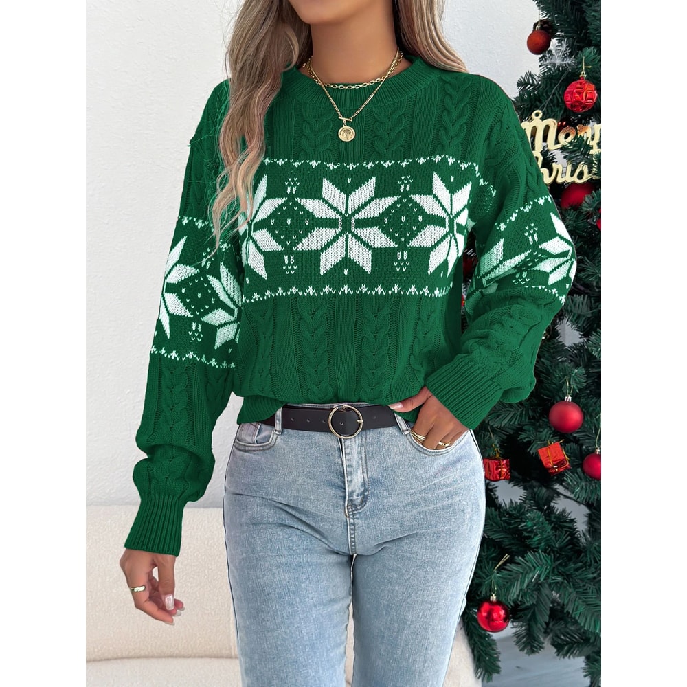 Festive Womens Christmas Snowflake Sweater Cozy Winter Knit Pullover 3
