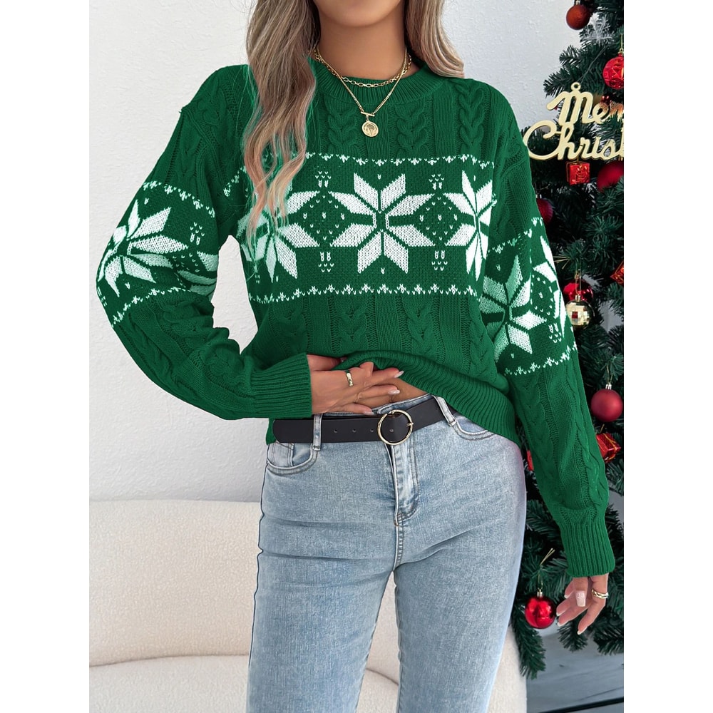Festive Womens Christmas Snowflake Sweater Cozy Winter Knit Pullover 4