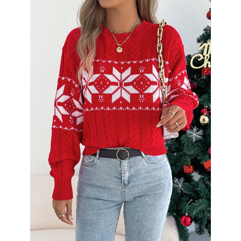 Festive Womens Christmas Snowflake Sweater Cozy Winter Knit Pullover 5