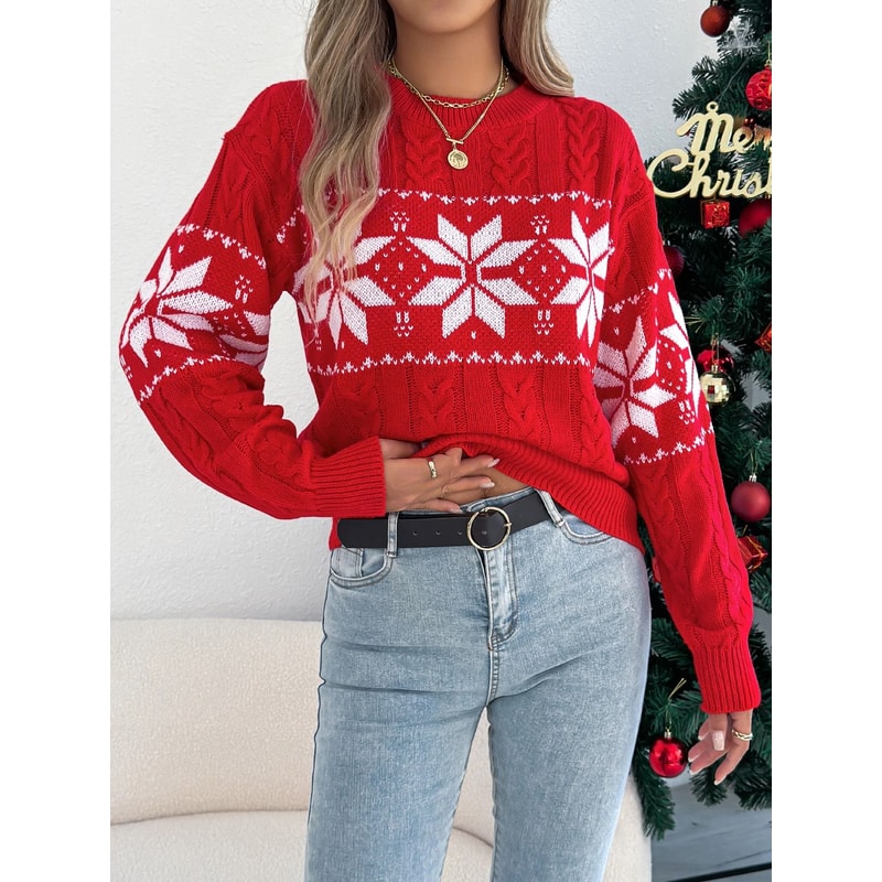 Festive Womens Christmas Snowflake Sweater Cozy Winter Knit Pullover 6