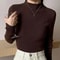Elegant Womens Mock Neck Knit Sweater Slim Fit Korean Style Pullover 5