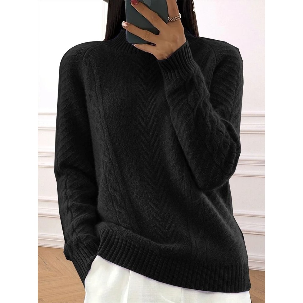Cozy Plus Size High Neck Sweater Ribbed Knit Long Sleeve Winter Pullover 6