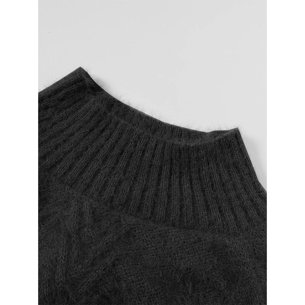 Cozy Plus Size High Neck Sweater Ribbed Knit Long Sleeve Winter Pullover 4