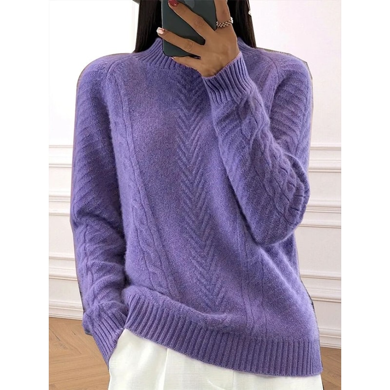 Cozy Plus Size High Neck Sweater Ribbed Knit Long Sleeve Winter Pullover 2