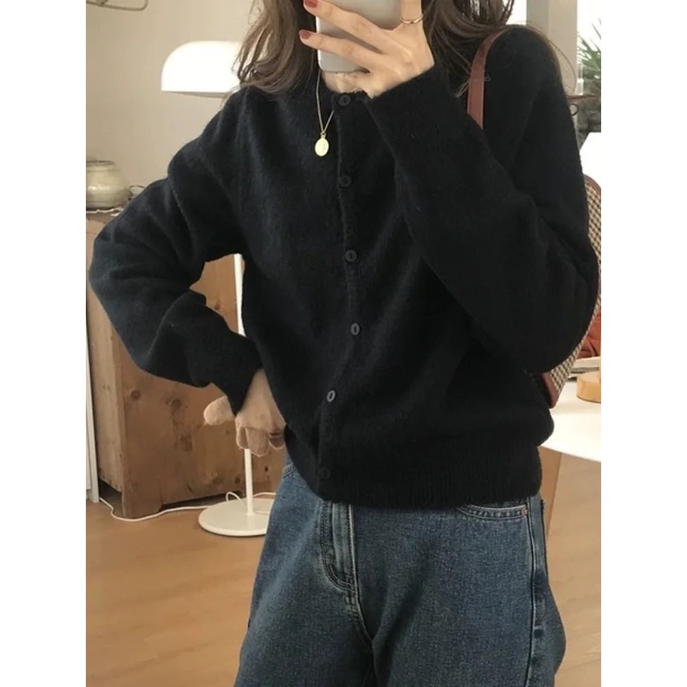 Elegant Womens Knit Button Cardigan Casual Loose Long Sleeve Winter Sweater 1