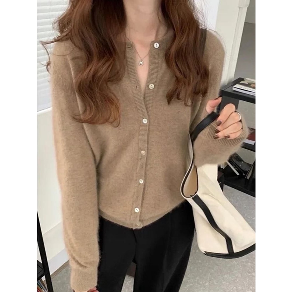 Elegant Womens Knit Button Cardigan Casual Loose Long Sleeve Winter Sweater 5