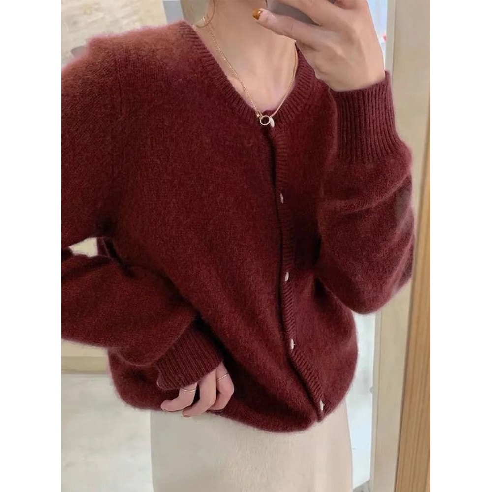 Elegant Womens Knit Button Cardigan Casual Loose Long Sleeve Winter Sweater 6